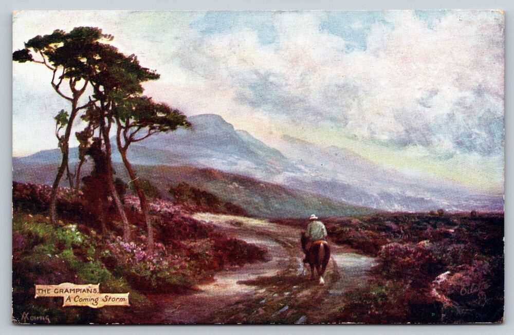 Vintage Raphael Tuck Oilette Postcard 7338 The Grampians A Coming Storm Scotland